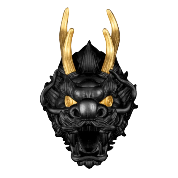 2024 $5 Dragon Head 3oz Silver 3D Black Ruthenium & Gilded Coin - Front View