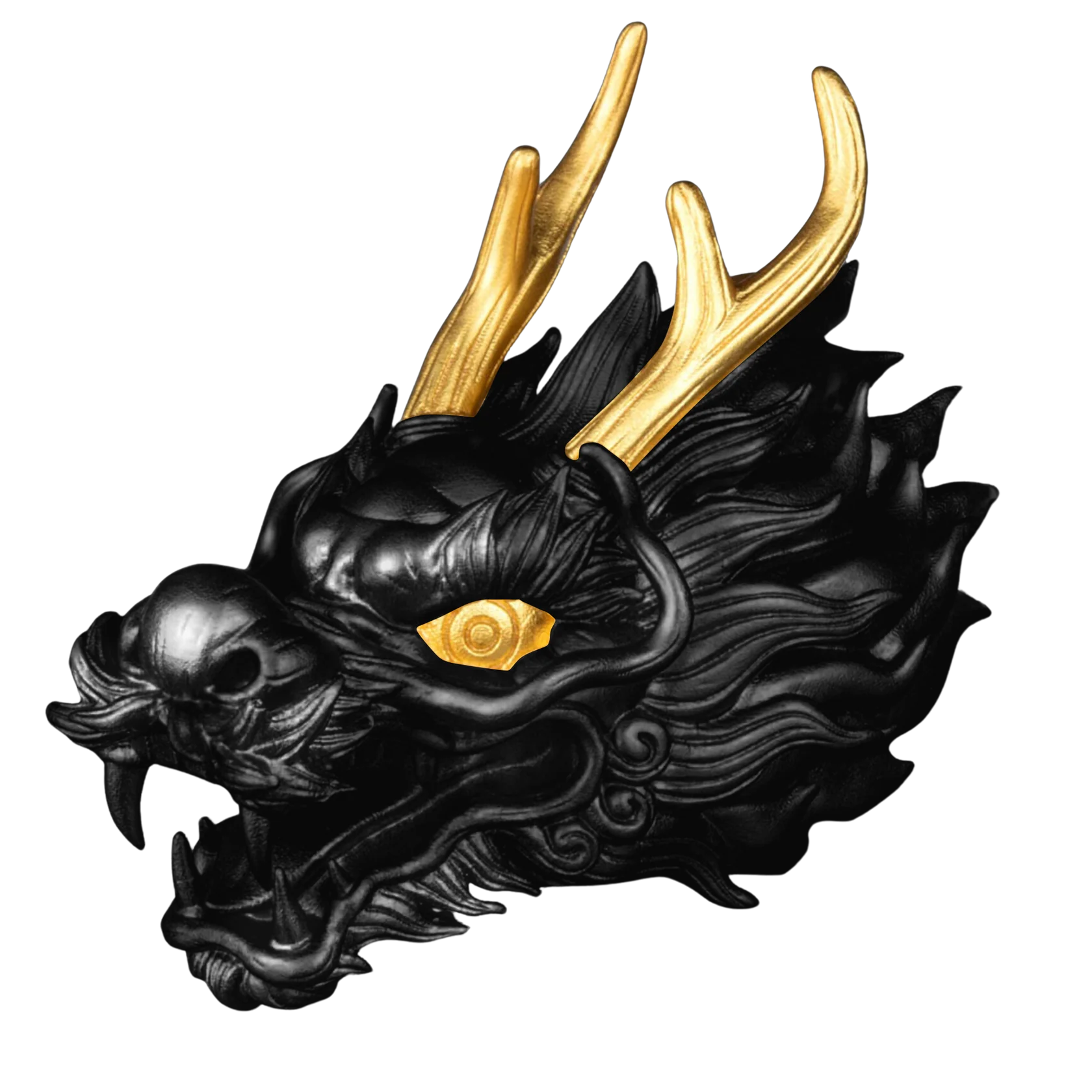 2024 $5 Dragon Head 3oz Silver 3D Black Ruthenium & Gilded Coin - Side View 2