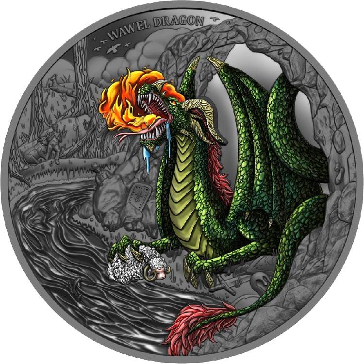 2024 $5 Popular Legends - Wawel Dragon 2oz Silver High Relief Coin - Reverse View