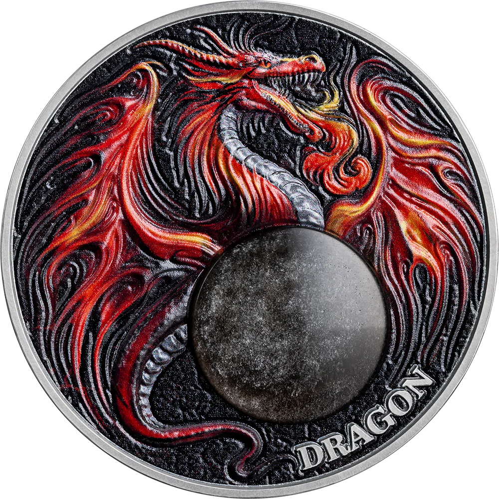 2024 Dragon Chronicles of Fire 2oz Silver Obsidian Inset Coin - Reverse View
