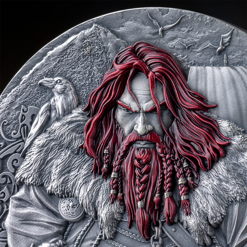 2024 Erik The Red - The Way To Valhalla 2oz Silver Antiqued Coin - Closeup Reverse View