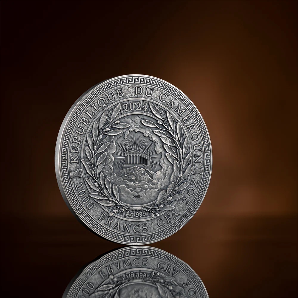 2024 Jason And Medea 2oz Silver Antiqued & Gilded Coin - Closeup Obverse View