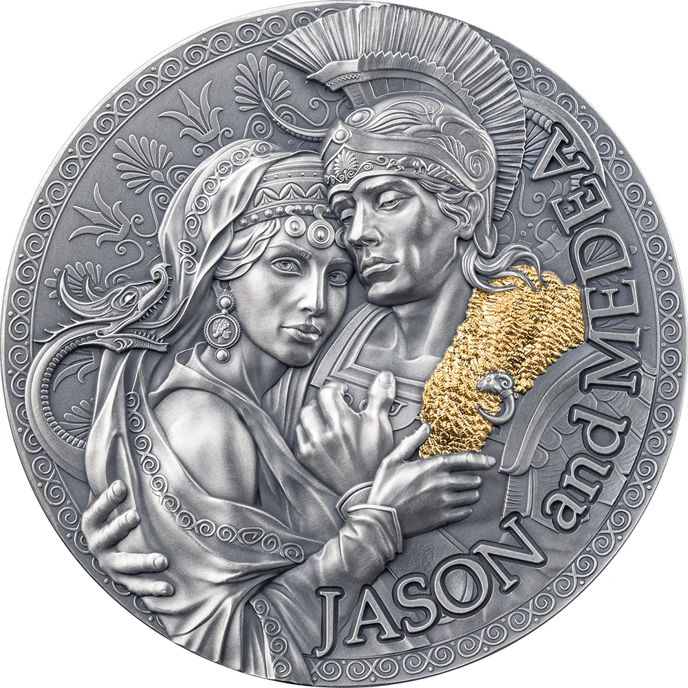 2024 Jason And Medea 2oz Silver Antiqued & Gilded Coin - Reverse View