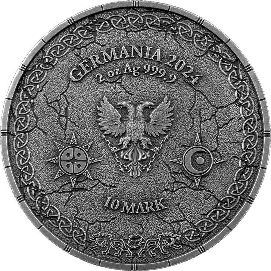 2024 Ragnarok Skoll & Hati 2oz Silver Ultra High Relief Coin - Obverse View