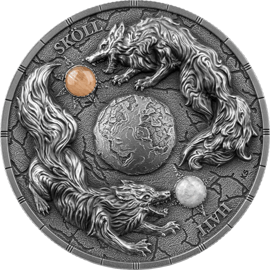 2024 Ragnarok Skoll & Hati 2oz Silver Ultra High Relief Coin - Reverse View