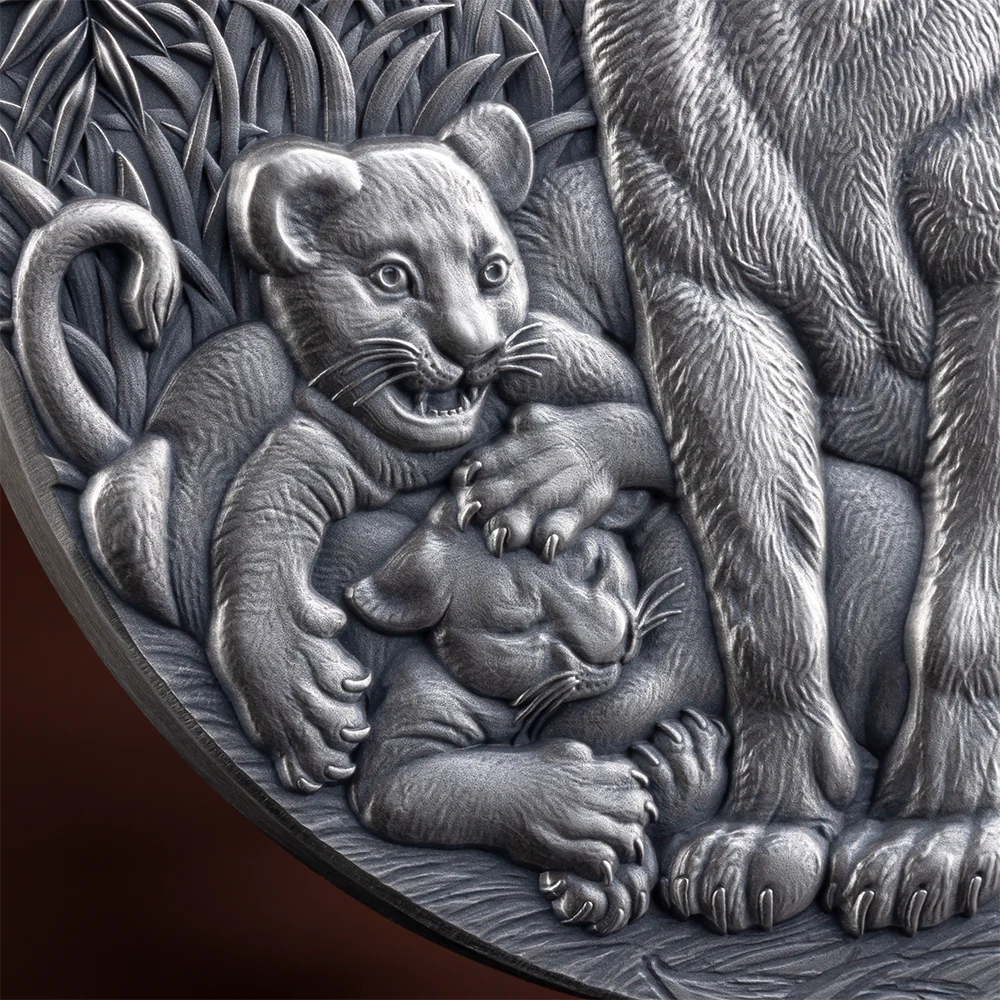 2024 The Grace of Lioness - Circle of Life 2oz Silver Antiqued Coin - Closeup Reverse View