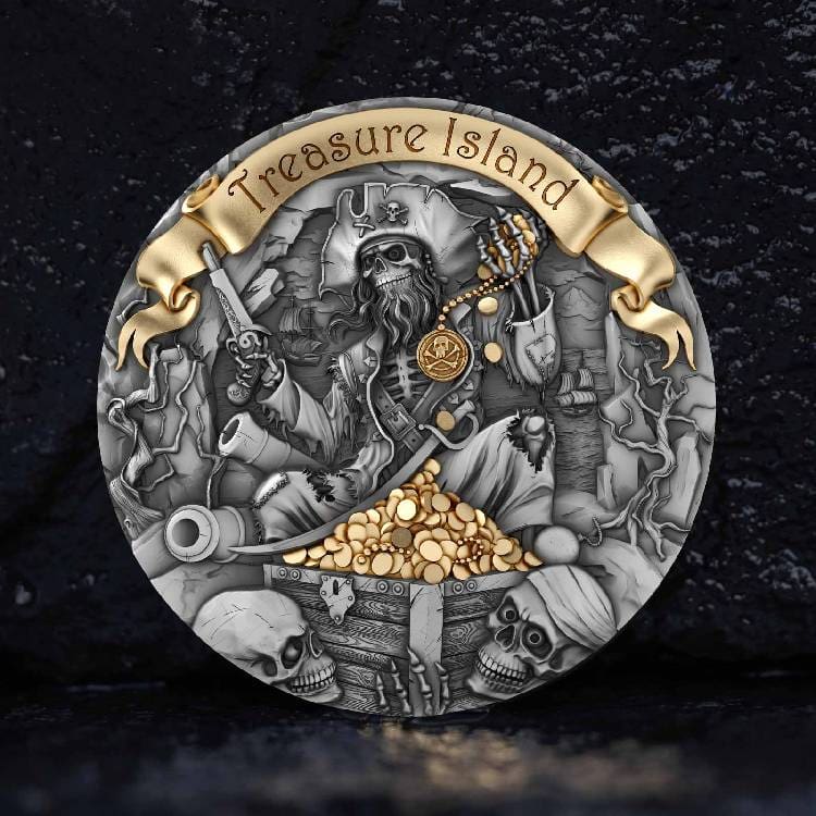 2024 Treasure Island 2oz Silver Ultra High Relief Gilded Coin - Reverse View 2