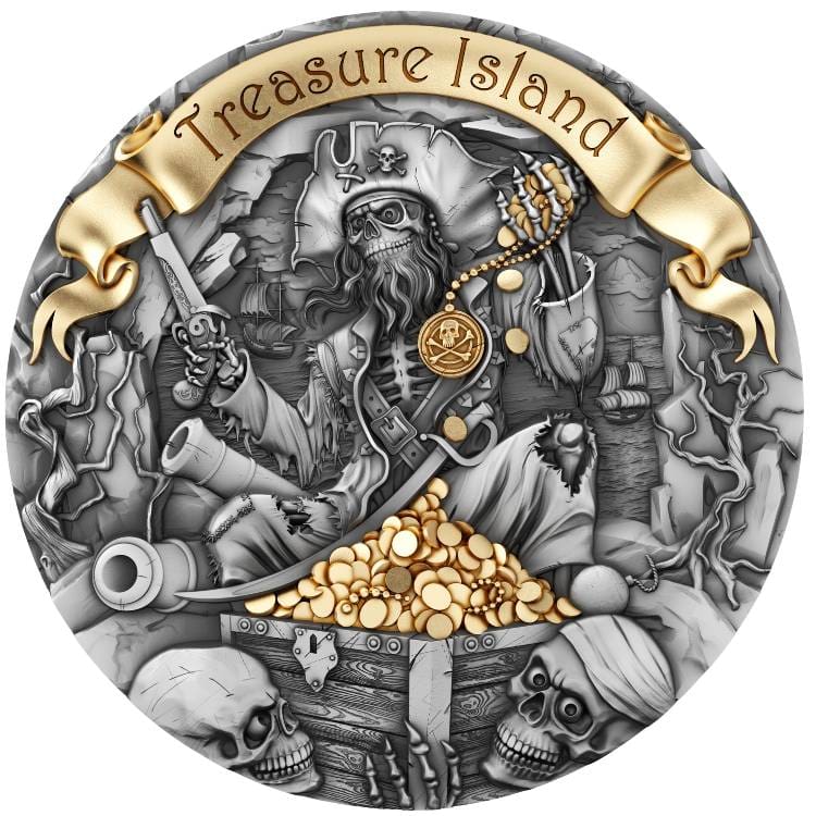2024 Treasure Island 2oz Silver Ultra High Relief Gilded Coin - Reverse View