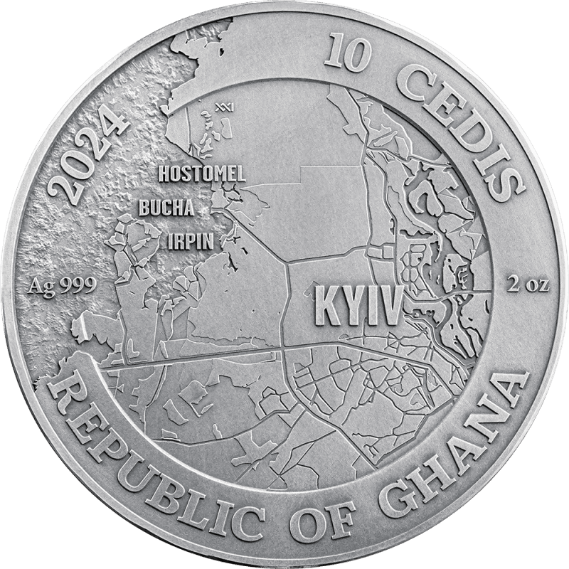 2024 ₵10 Battle of Kyiv 2oz Silver High Relief Coloured Coin - Obverse View