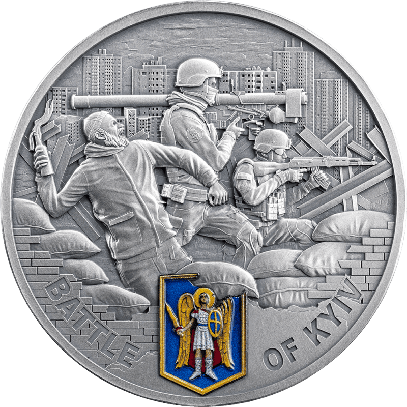 2024 ₵10 Battle of Kyiv 2oz Silver High Relief Coloured Coin - Reverse View