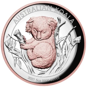 2021 $8 Australian Koala 5oz Silver Proof High Relief Gilded Coin - Reverse View