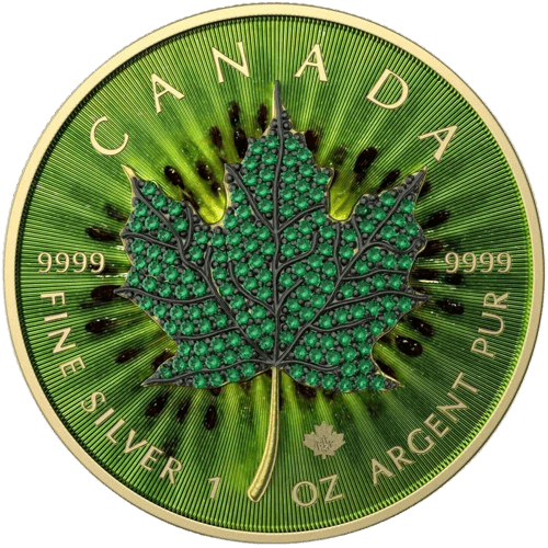 2022 $5 May – Seasons 1oz Silver Bejeweled Maple Leaf Coin - Reverse View