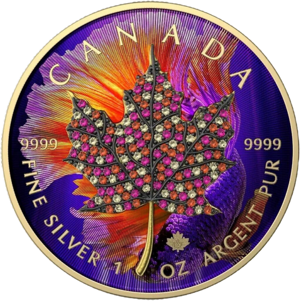 2022 $5 October – Seasons 1oz Silver Bejeweled Maple Leaf Coin - Reverse View