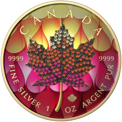 2022 $5 September – Seasons 1oz Silver Bejeweled Maple Leaf Coin - Reverse View