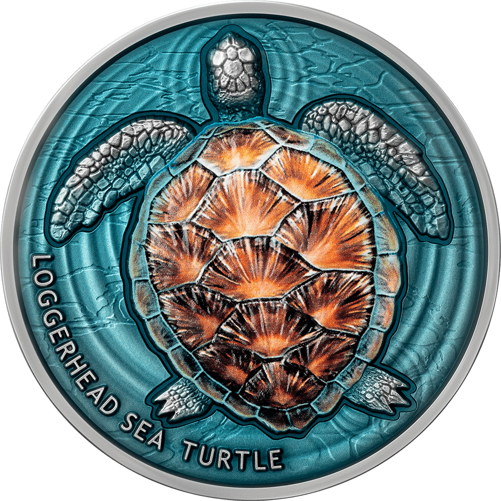2023 $2 Loggerhead Sea Turtle – Lifelong Journey 2oz Silver Coloured Coin - Reverse View