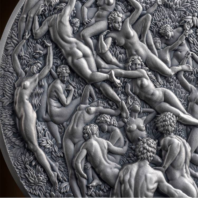 2023 The Oreads - Celestial Beauty 5oz Silver Antiqued High Relief Coin - Closeup Reverse View