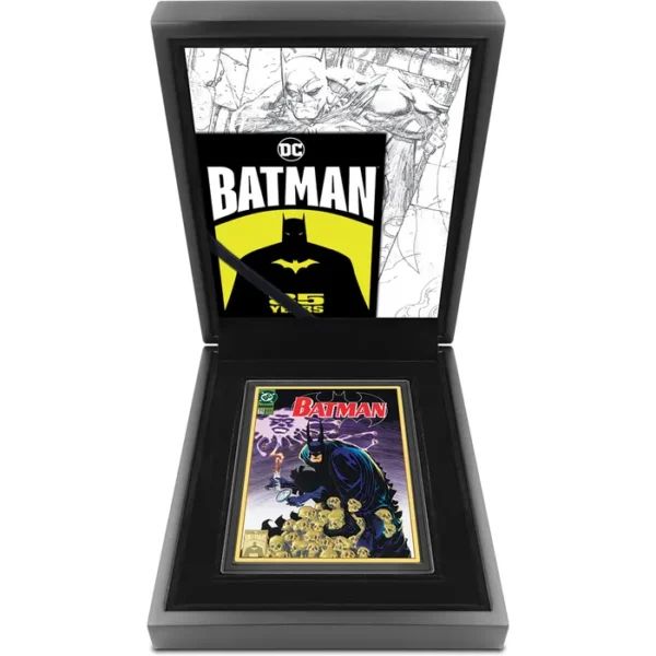 2024 $10 Batman 516 - 85 Year Anniversary 5oz Silver Gilded Coin - Case Open View