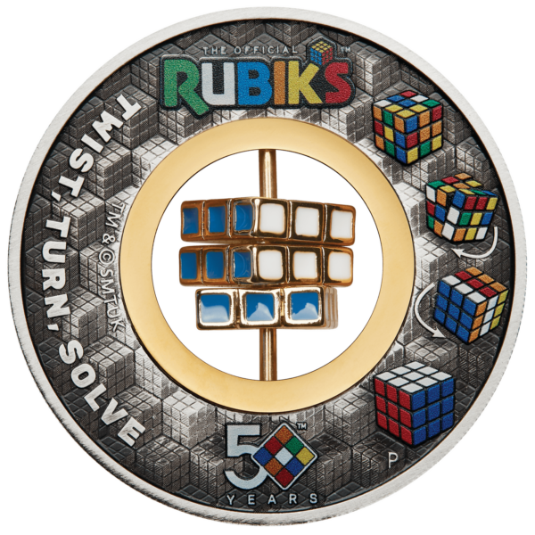 2024 $2 Rubik's Cube 50th Anniversary 2oz Silver Antiqued Coin - Image 2