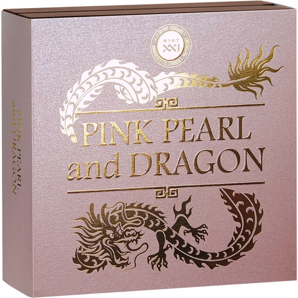 2024 $5 Pink Pearl And Dragon Divine Pearls 2oz Silver Coin - Boxed View