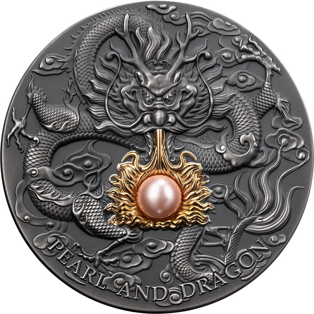 2024 $5 Pink Pearl And Dragon Divine Pearls 2oz Silver Coin - Reverse View