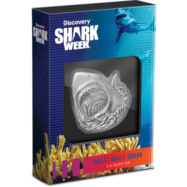 2024 $5 Shark Week - Great White Shark 2oz Silver Coin - Boxed View