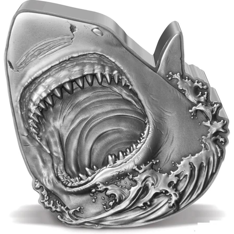 2024 $5 Shark Week - Great White Shark 2oz Silver Coin - Reverse View