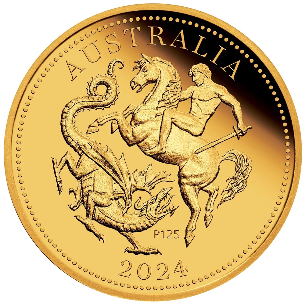 2024 $50 The Perth Mint 125th Anniversary Australia Double Sovereign Gold Proof Coin - Reverse View