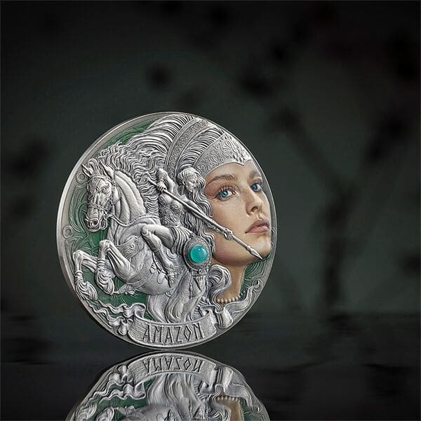 2024 Amazon Femina Bellator 2oz Silver Coloured Antiqued Coin - Blown Out Reverse View