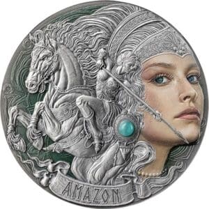 2024 Amazon Femina Bellator 2oz Silver Coloured Antiqued Coin