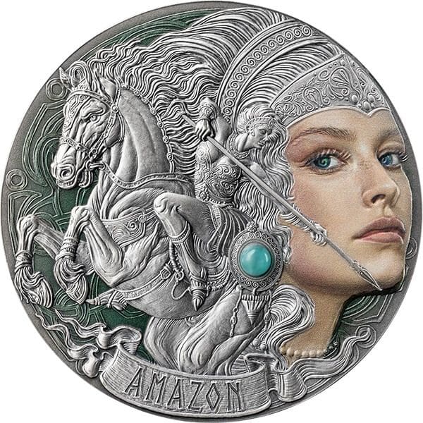 2024 Amazon Femina Bellator 2oz Silver Coloured Antiqued Coin - Reverse View
