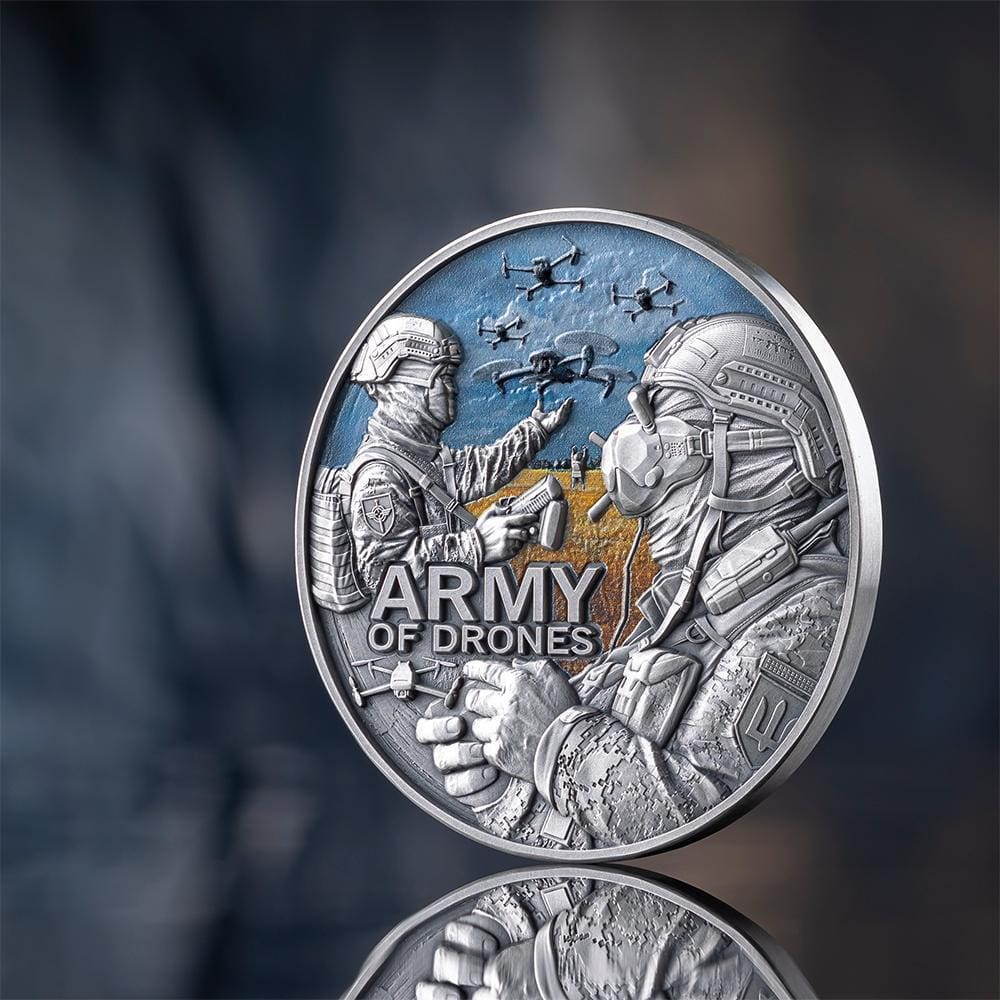 2024 Army Of Drones 2oz Silver High Relief Coloured Coin - Blown Away Reverse View