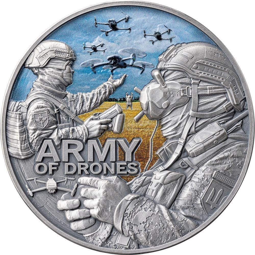 2024 Army Of Drones 2oz Silver High Relief Coloured Coin - Reverse View