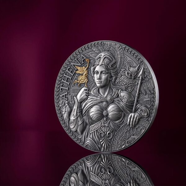 2024 Athena – The Great Greek Mythology 1oz Silver Gilded High Relief Coin - Blown Out Reverse View