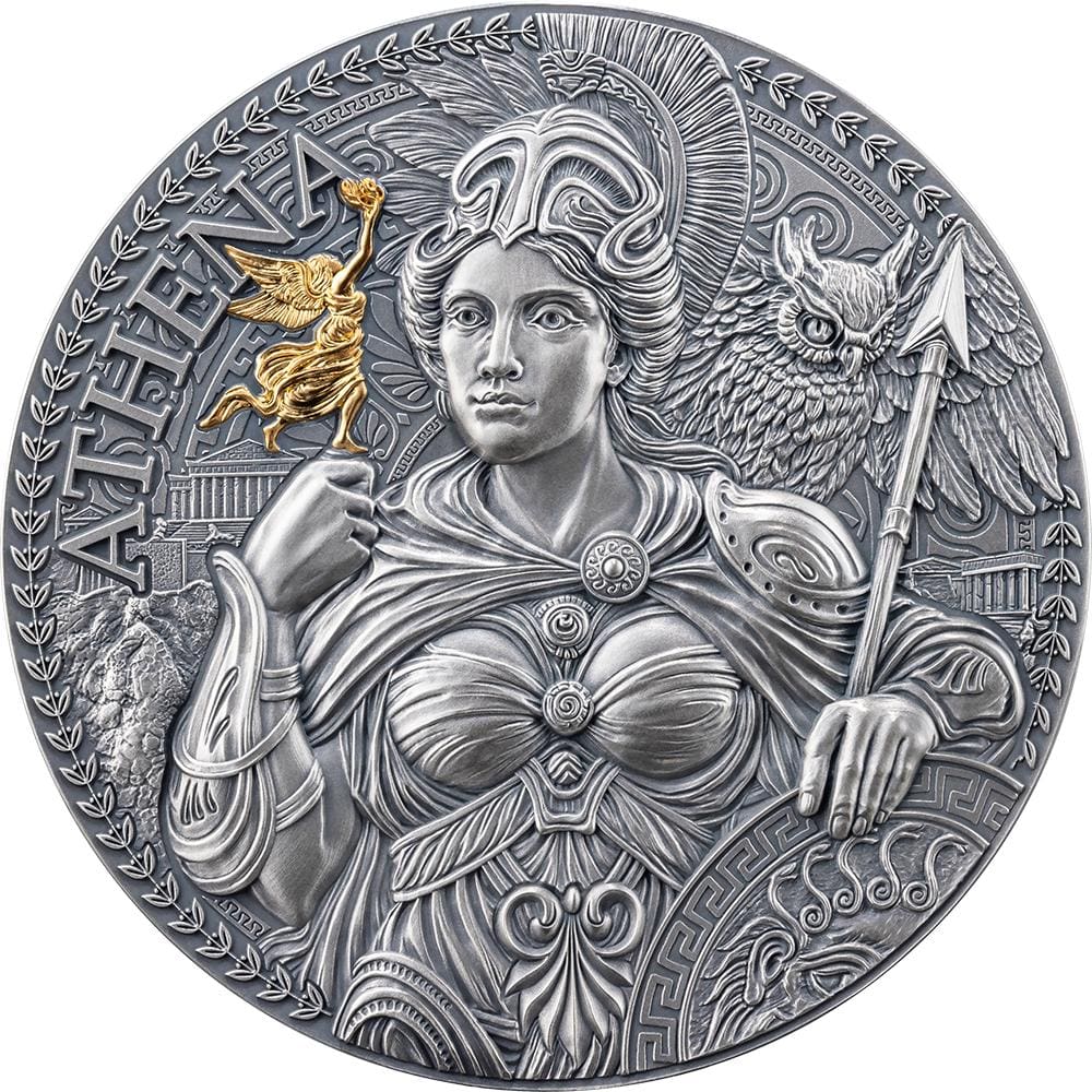 2024 Athena – The Great Greek Mythology 1oz Silver Gilded High Relief Coin - Reverse View
