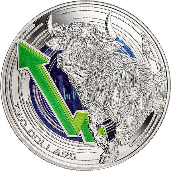 2024 Bull and Bear Markets 1oz Coloured Prooflike Coin - Reverse View