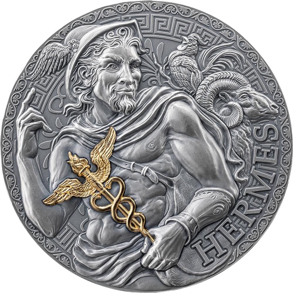 2024 Hermes - The Great Greek Mythology 3oz Silver Antiqued High Relief Coin - Reverse View