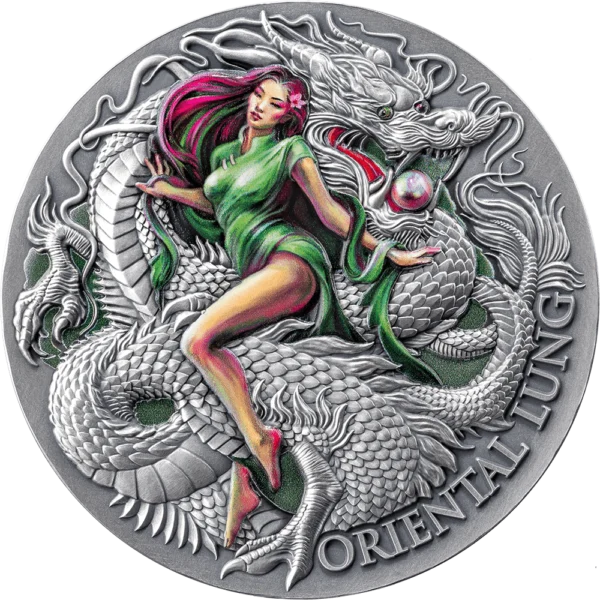 2024 Oriental Lung The Dragonology 2oz Antiqued Silver Coin - Reverse View