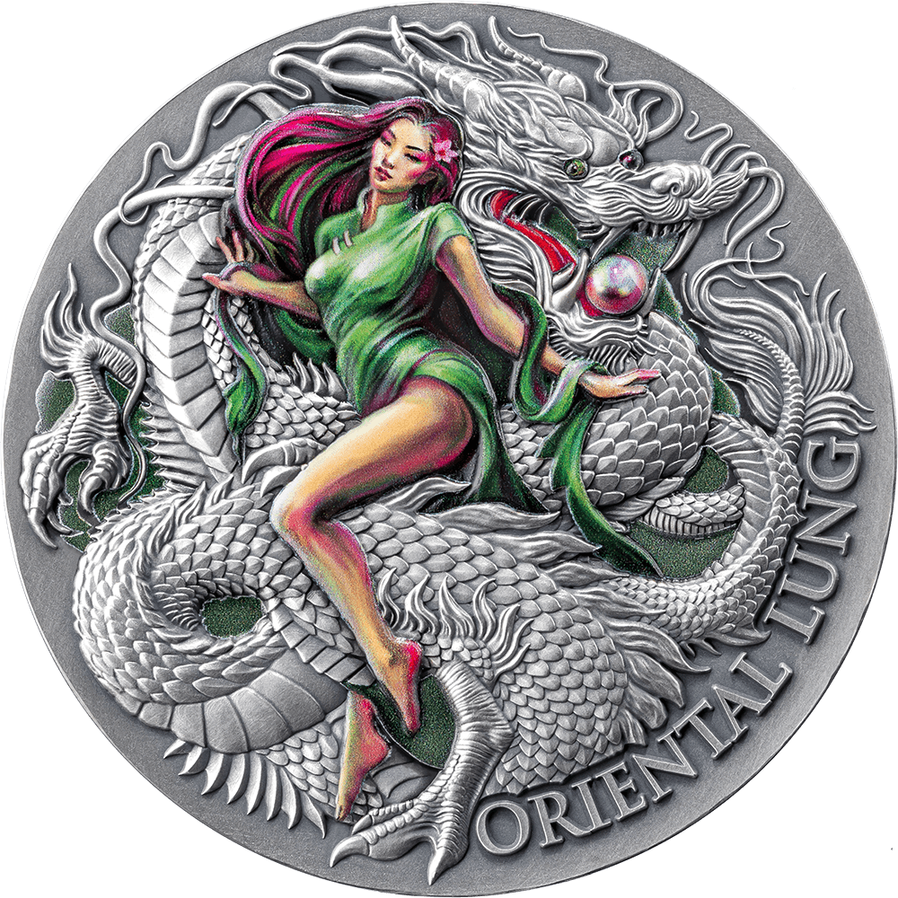 2024 Oriental Lung The Dragonology 2oz Antiqued Silver Coin - Reverse View