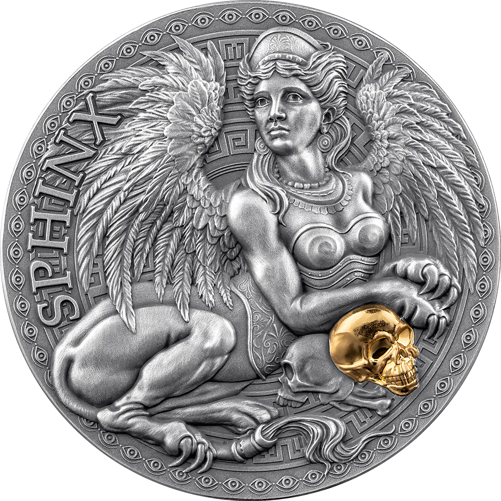 2024 Sphinx Great Greek Mythology 1oz Silver High Relief Coin - Reverse View