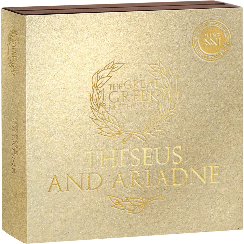 2024 Theseus & Ariadne – The Great Greek Mythology 2oz Silver Gilded Coin - Boxed View