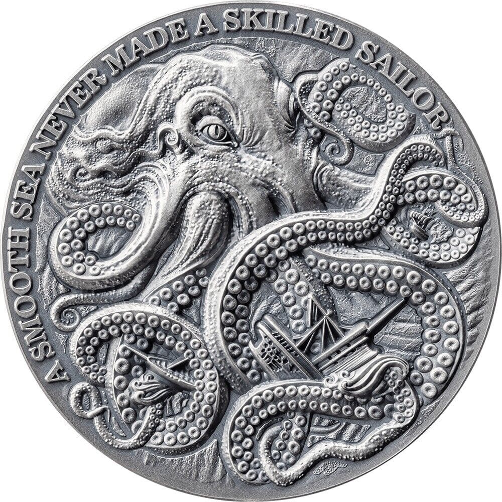 2024 ₵5 Kraken - Life Quotes 1oz Silver Antiqued Coin - Reverse View