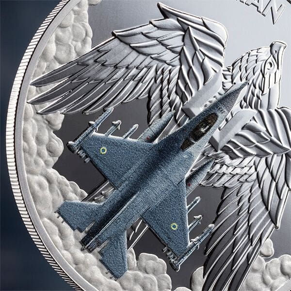 2024 ₵5 Ukrainian Falcons 1oz Proof Silver Coin - Closeup Reverse View