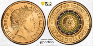 MS69-C 2017 $2 Dome Lest We Forget Coloured Coin - PCGS Trueview Images