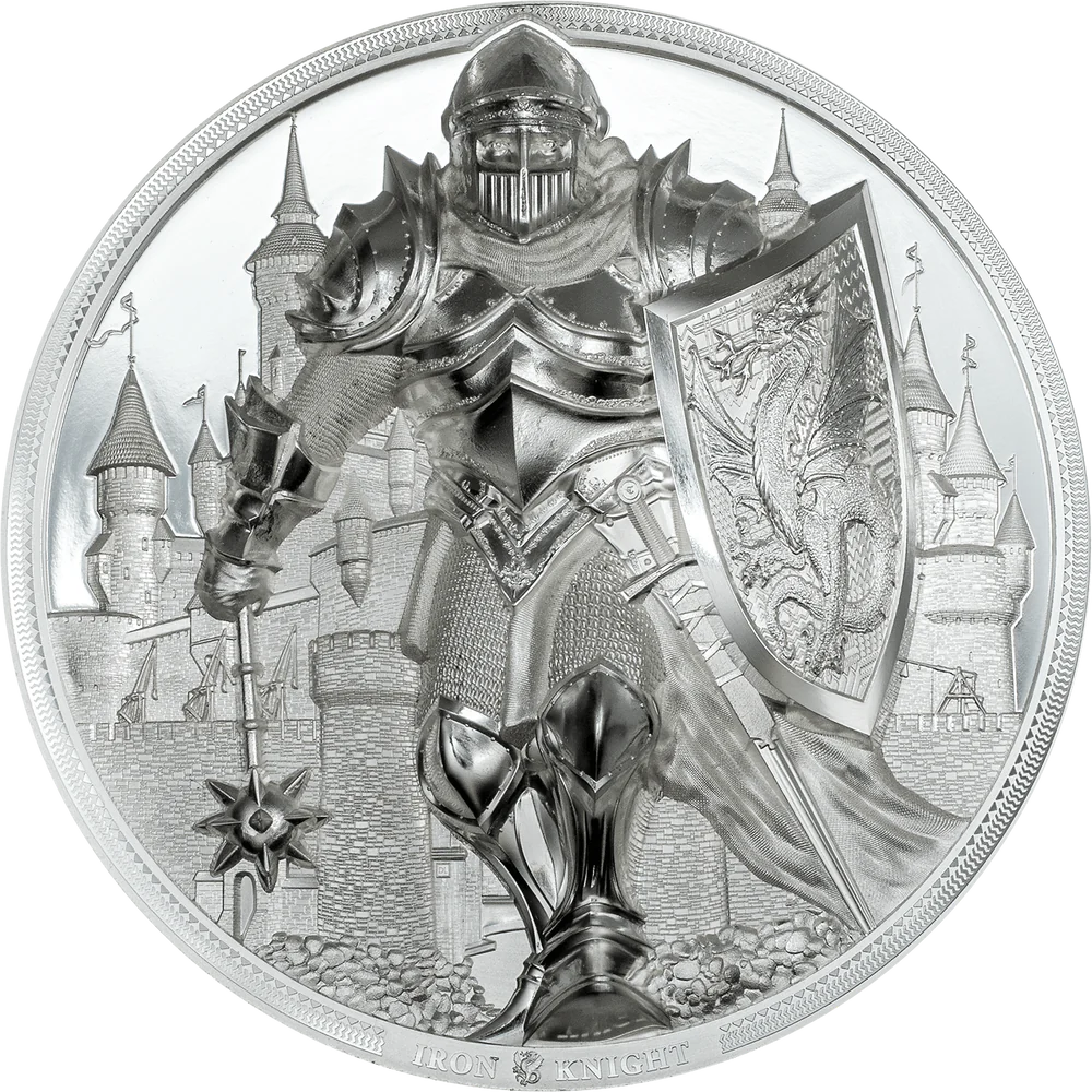 2024 $25 Iron Knight 5oz Mega High Relief Silver Coin - Reverse View