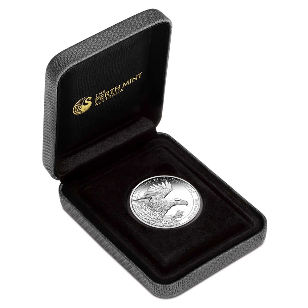 2020 $2 Australian Wedge-tailed Eagle 2oz Silver Proof Piedfort Coin - Cased View