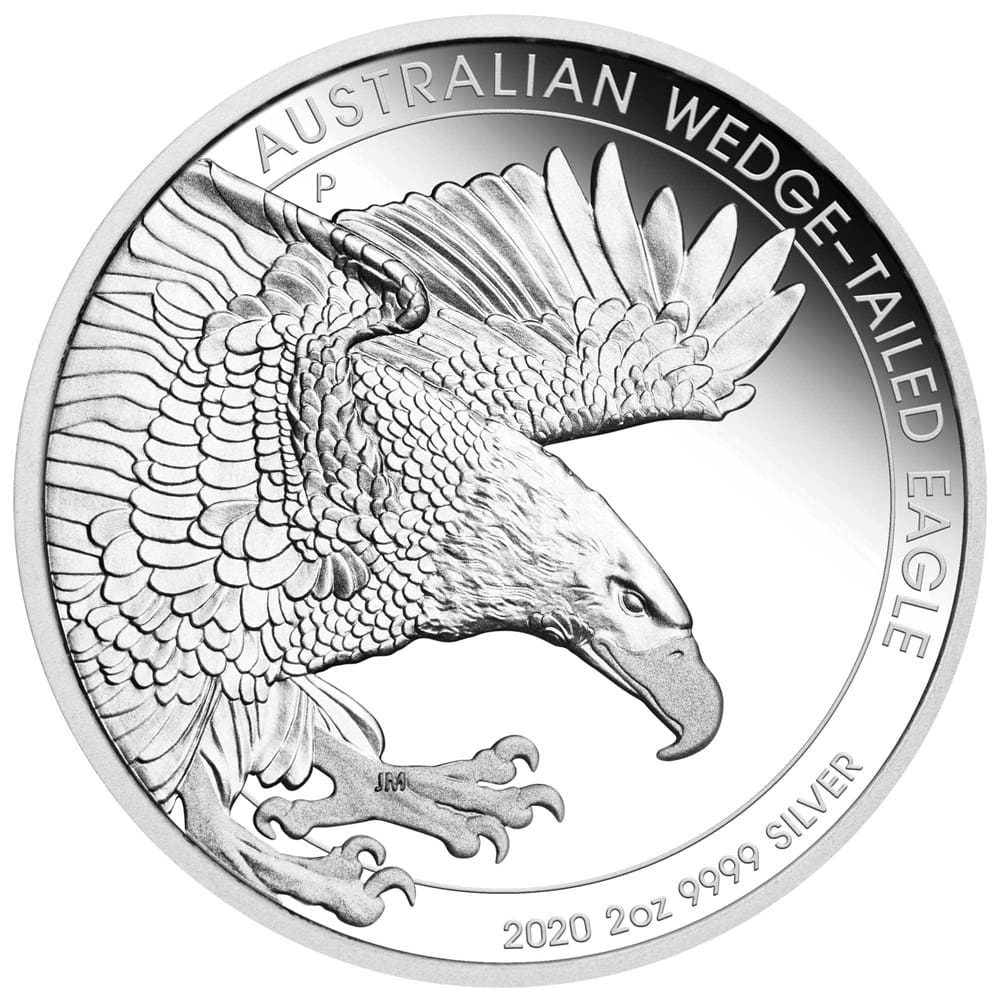 2020 $2 Australian Wedge-tailed Eagle 2oz Silver Proof Piedfort Coin - Reverse View