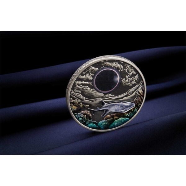 2023 $2 Ningaloo Eclipse 2oz Silver Antiqued Coloured Coin - Front On