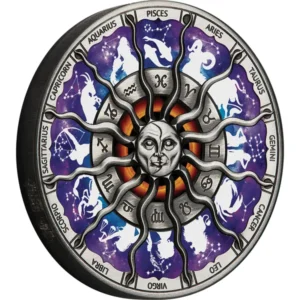 2023 $5 Signs Of The Zodiac 5oz Silver Antiqued Coloured Coin