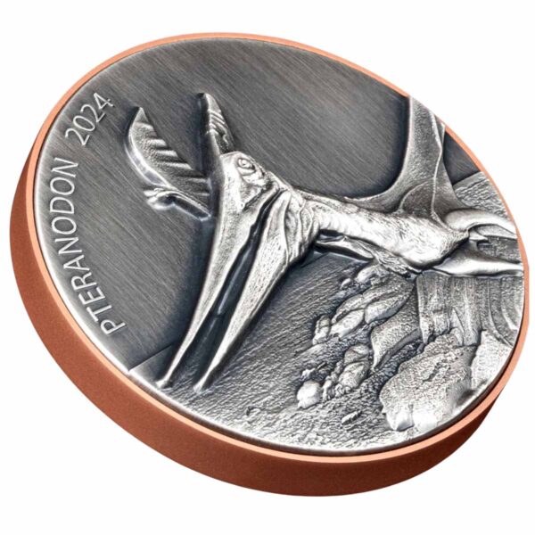 2023 Pteranodon Supersize Silver Copper Bimetal Ultra High Relief Coin - Tilted Reverse View