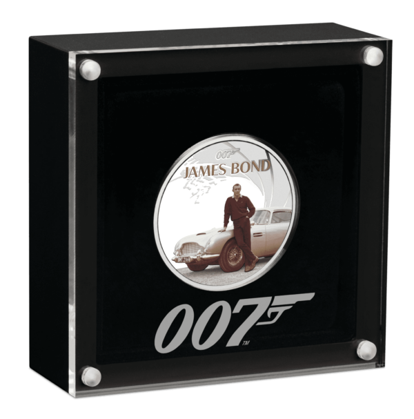 2024 $1 James Bond Sean Connery 1oz Silver Proof Coloured Coin - Cased View